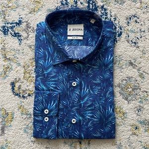 Z Zegna Blue Tropic Poplin Button up Large